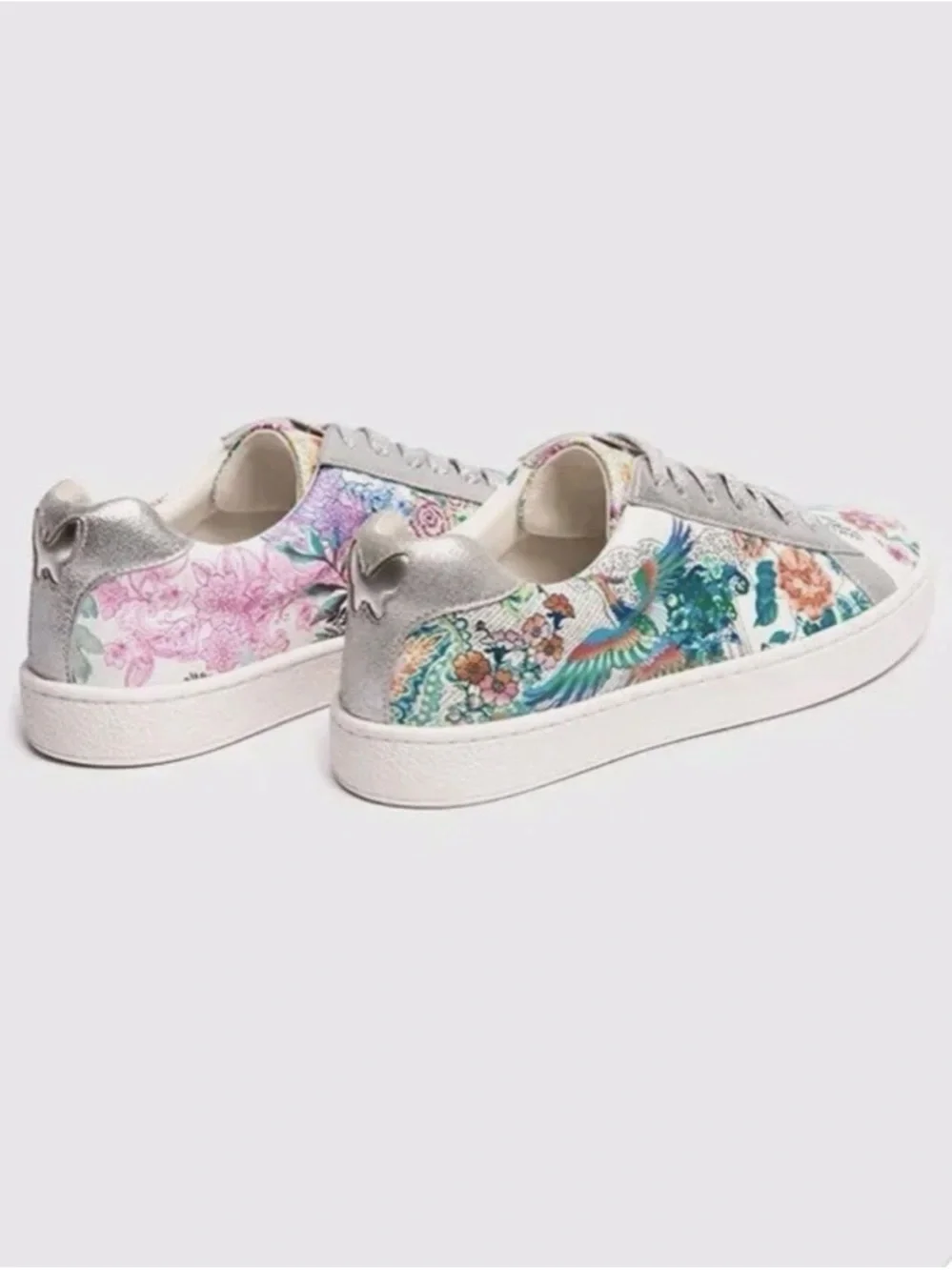 Johnny Was Multicolor Floral Low-Top Sneakers with Silver Trim